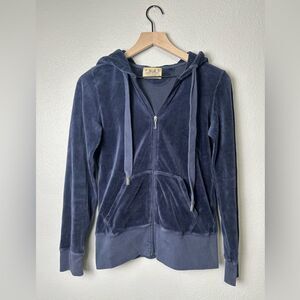 Juicy Couture Vintage Y2K Velour Zip Up Hoodie Navy Size Medium